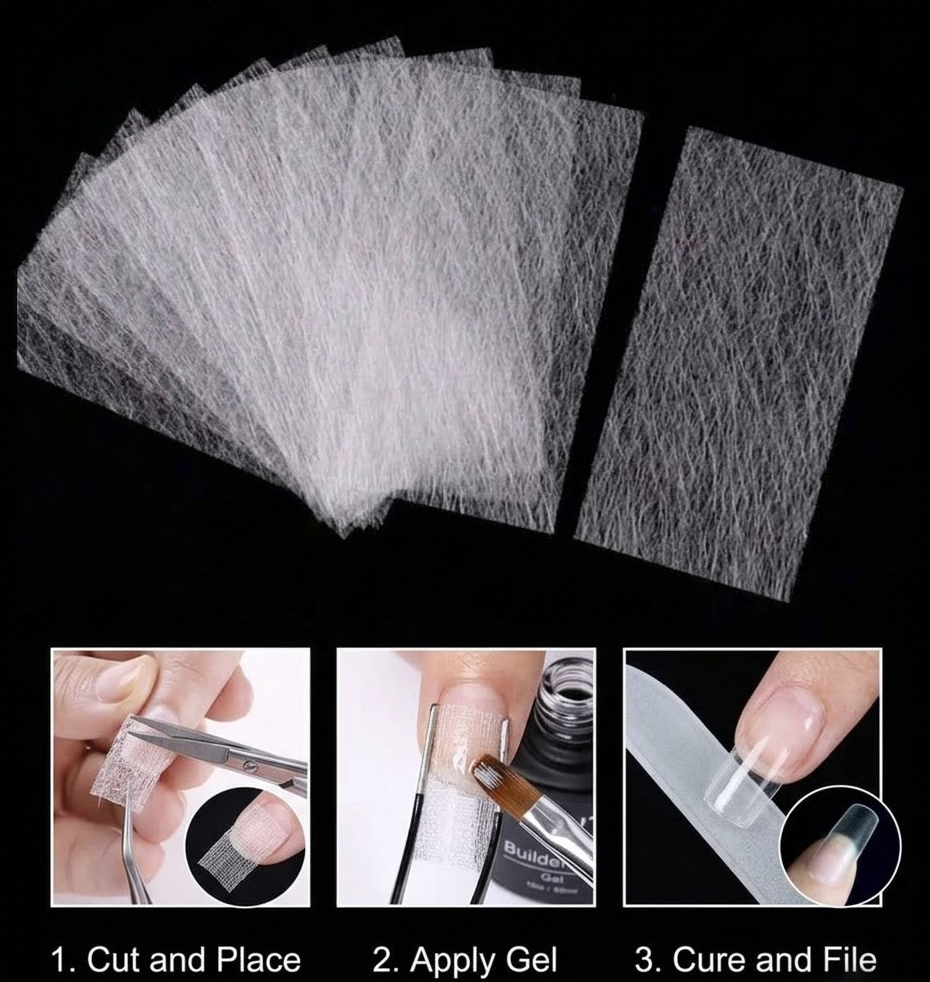 Fibră de Sticlă Tăiată (Șervețele / Benzi Fibreglass) pentru Extensie și Reparare Unghii – Set 10 Bucăți