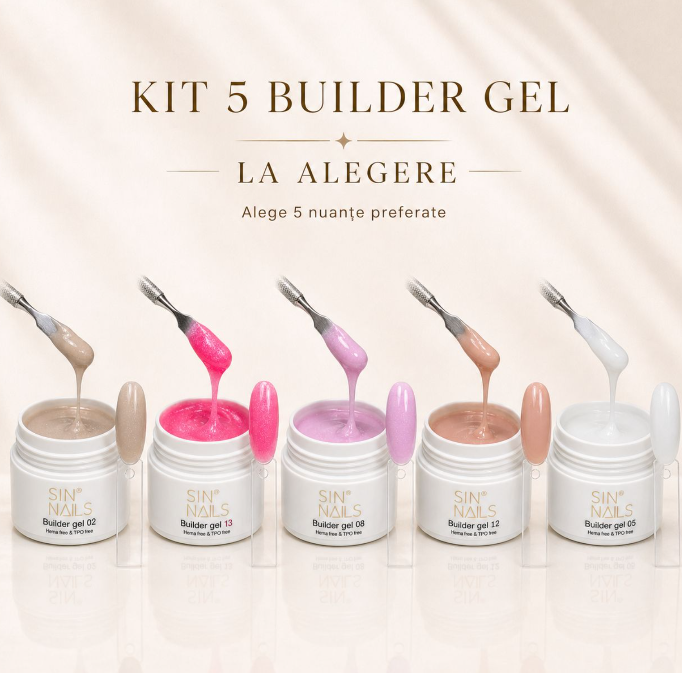 Kit 5 Builder Gel HEMA Free &amp; TPO Free – la alegere