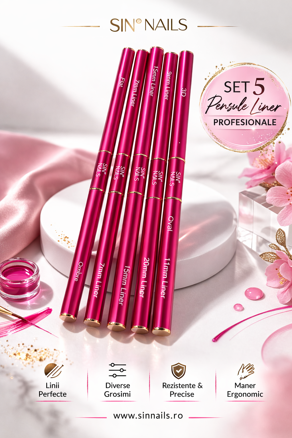 Set 5 Pensule Liner Profesionale – SIN NAILS